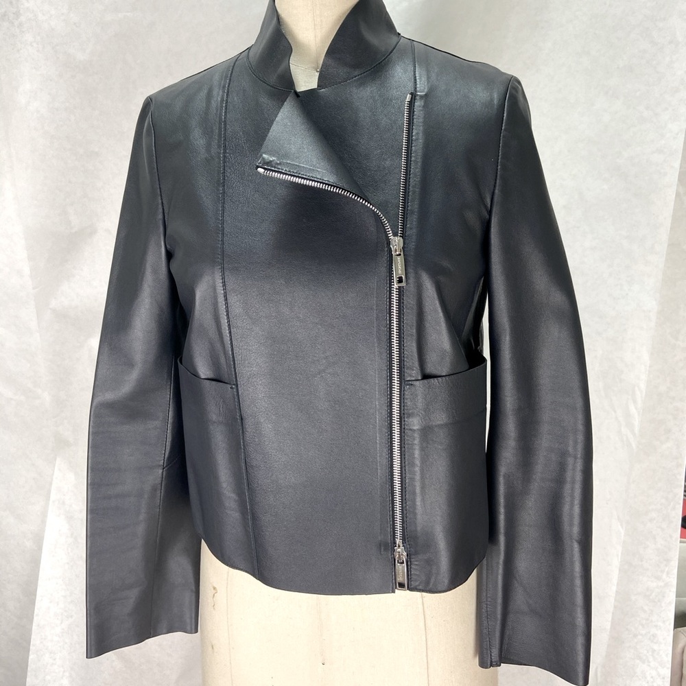 SportMax cropped leather indigo biker jacket
